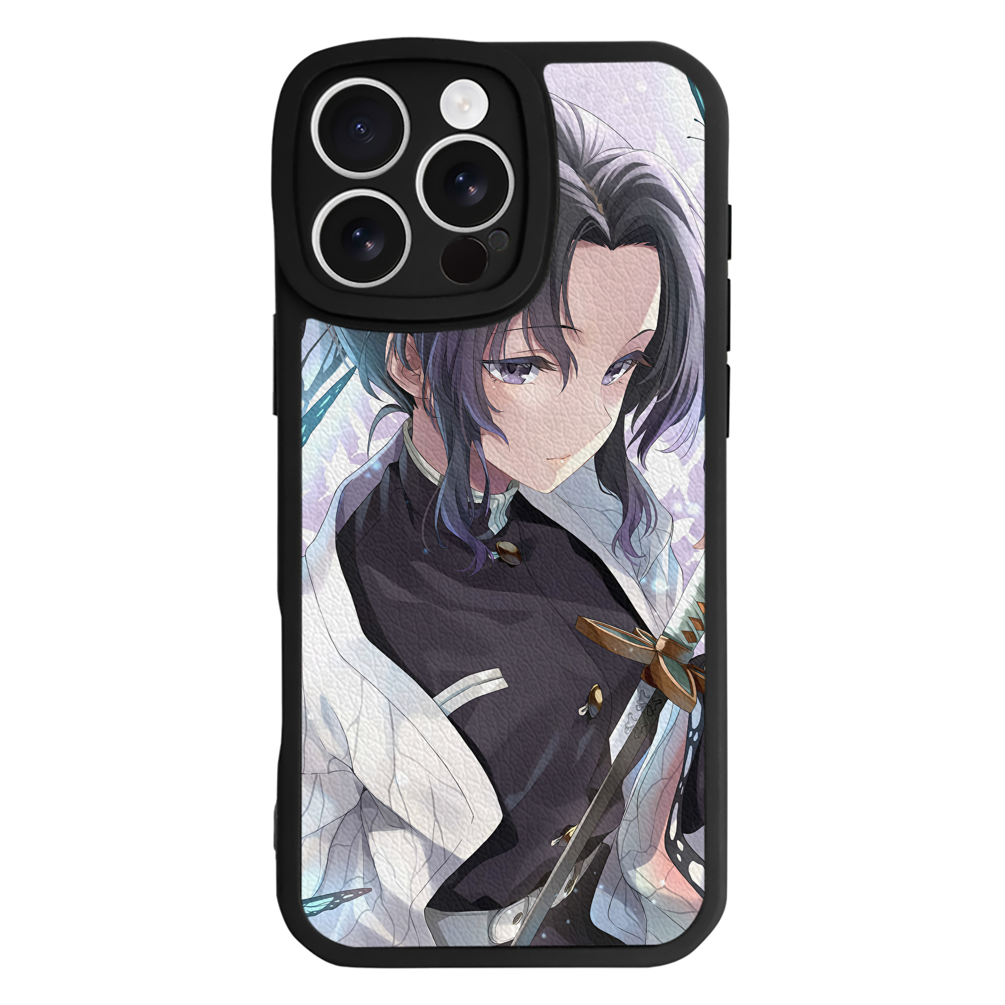 （画像用） 鬼滅の刃（きめつのやいば）蟲柱-胡蝶 しのぶ／こちょう しのぶ Kochou Shinobu 【iPhone 16シリーズ対応】シリコンスマホケース（レザー調） 材質：シリコン